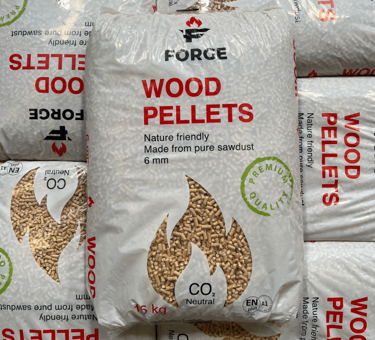 Forge wood pellets, packed in 15 kilo bags,