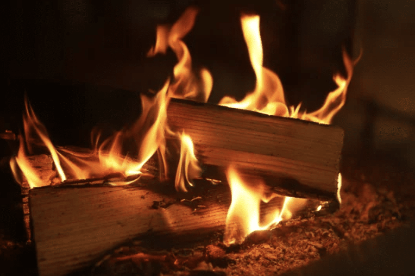 Burning fire started with kindling wood